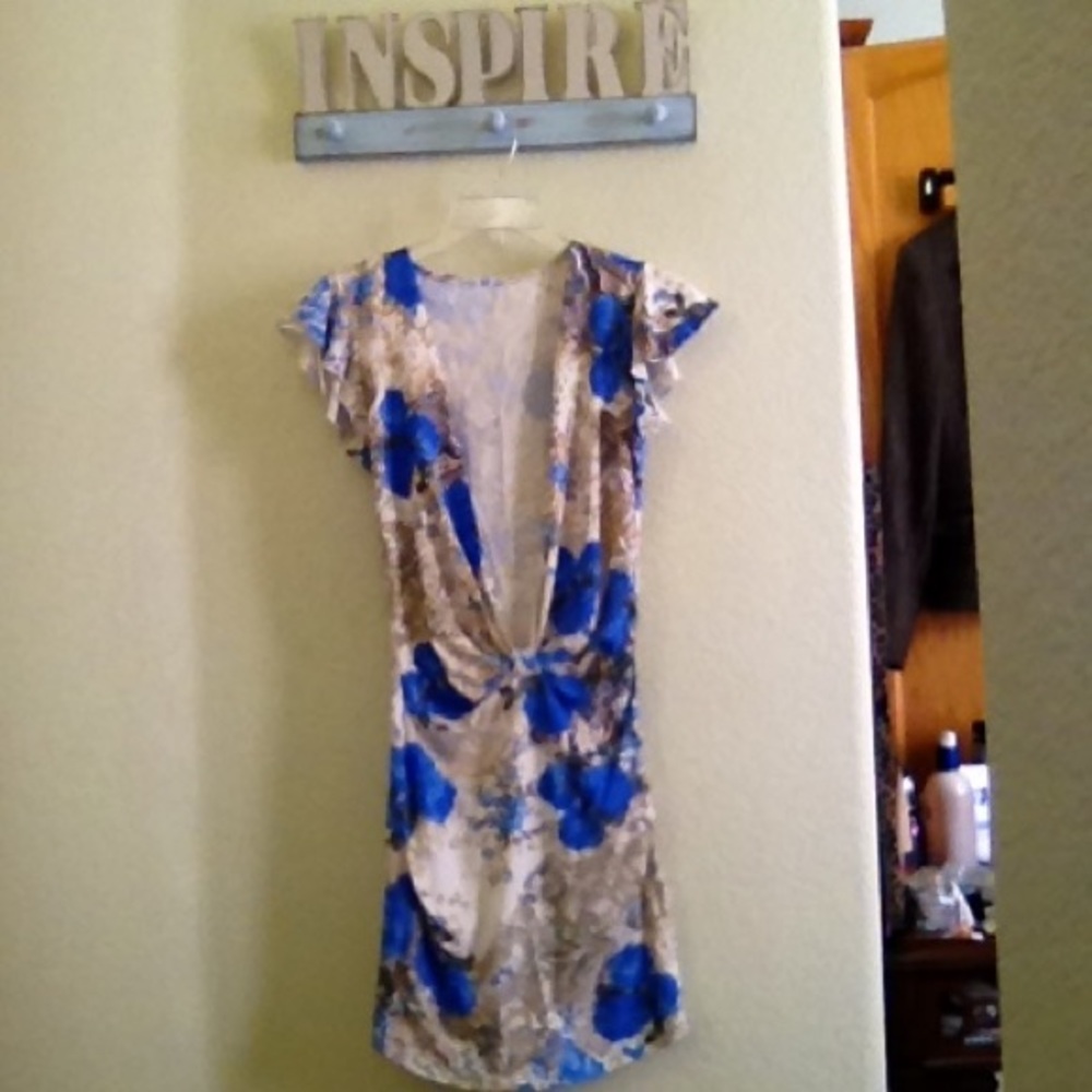 Blue flower low front mini dress- new never worn